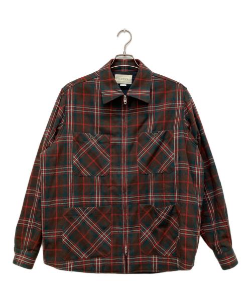 GUCCI（グッチ）GUCCI (グッチ) WOOL ZIP UP SHIRT レッド サイズ:44の古着・服飾アイテム