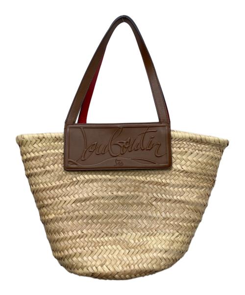 Christian Louboutin（クリスチャン・ルブタン）Christian Louboutin (クリスチャン・ルブタン) レザーハンドルラフィアトートバッグ ベージュ×レッドの古着・服飾アイテム