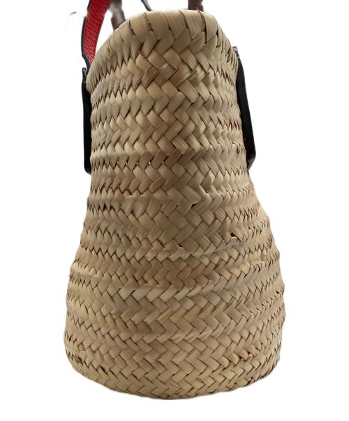 Christian Louboutin（クリスチャン・ルブタン）Christian Louboutin (クリスチャン・ルブタン) レザーハンドルラフィアトートバッグ ベージュ×レッドの古着・服飾アイテム