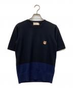maison kitsuneメゾンキツネ）の古着「ワンポイント半袖ニット」｜ブラック