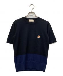 maison kitsune（メゾンキツネ）の古着「ワンポイント半袖ニット」｜ブラック