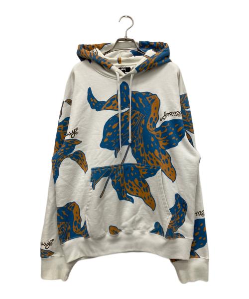 stussy（ステューシー）stussy (ステューシー) フローラル フーディー ホワイト サイズ:Mの古着・服飾アイテム