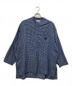 CAHLUMNカウラム）の古着「Indigo Madras Check Pullover Stand Collar Shirt」｜ブルー