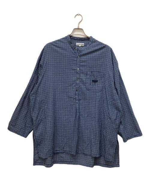 CAHLUMN（カウラム）CAHLUMN (カウラム) Indigo Madras Check Pullover Stand Collar Shirt ブルー サイズ:Lの古着・服飾アイテム
