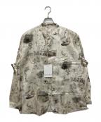 NICENESSナイスネス）の古着「V.CHAD PRINTED NARROW COLLAR SHIRT JACKET」｜ベージュ