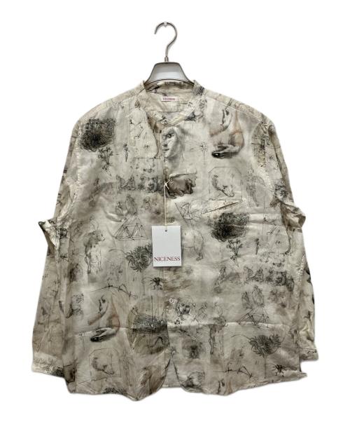 NICENESS（ナイスネス）NICENESS (ナイスネス) V.CHAD PRINTED NARROW COLLAR SHIRT JACKET ベージュ サイズ:L 未使用品の古着・服飾アイテム