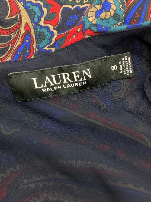 LAUREN RALPH LAUREN（ローレン ラルフ ローレン）LAUREN RALPH LAUREN (ローレン ラルフ ローレン) ペイズリー柄フリルワンピース ネイビー サイズ:00の古着・服飾アイテム