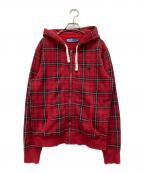 POLO RALPH LAURENポロ・ラルフローレン）の古着「チェック柄ジップパーカー」｜レッド