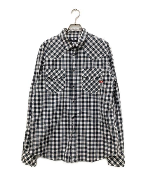 DIESEL（ディーゼル）DIESEL (ディーゼル) OLCATウエスタンチェックシャツ ブラック×ホワイト サイズ:Lの古着・服飾アイテム