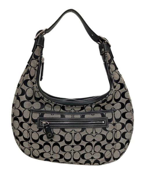 COACH（コーチ）COACH (コーチ) シグネチャー ホーボーワンショルダーバッグ ブラックの古着・服飾アイテム