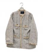 green label relaxingグリーンレーベルリラクシング）の古着「ツイード ポケット ノーカラー ジャケット」
