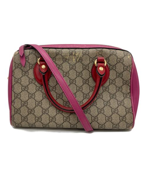 GUCCI（グッチ）GUCCI (グッチ) GG スプリーム ミニボストンショルダーバッグ ブラウン×ピンクの古着・服飾アイテム
