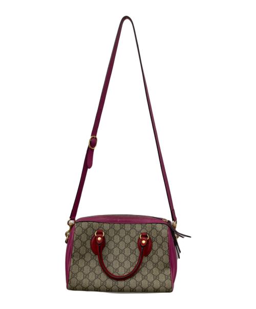 GUCCI（グッチ）GUCCI (グッチ) GG スプリーム ミニボストンショルダーバッグ ブラウン×ピンクの古着・服飾アイテム