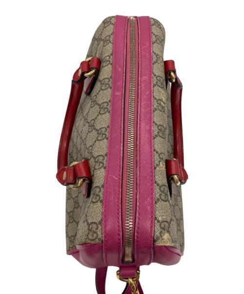 GUCCI（グッチ）GUCCI (グッチ) GG スプリーム ミニボストンショルダーバッグ ブラウン×ピンクの古着・服飾アイテム