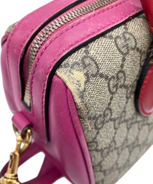 GUCCI（グッチ）GUCCI (グッチ) GG スプリーム ミニボストンショルダーバッグ ブラウン×ピンクの古着・服飾アイテム