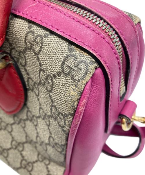 GUCCI（グッチ）GUCCI (グッチ) GG スプリーム ミニボストンショルダーバッグ ブラウン×ピンクの古着・服飾アイテム