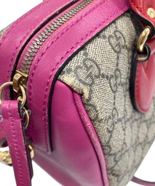 GUCCI（グッチ）GUCCI (グッチ) GG スプリーム ミニボストンショルダーバッグ ブラウン×ピンクの古着・服飾アイテム