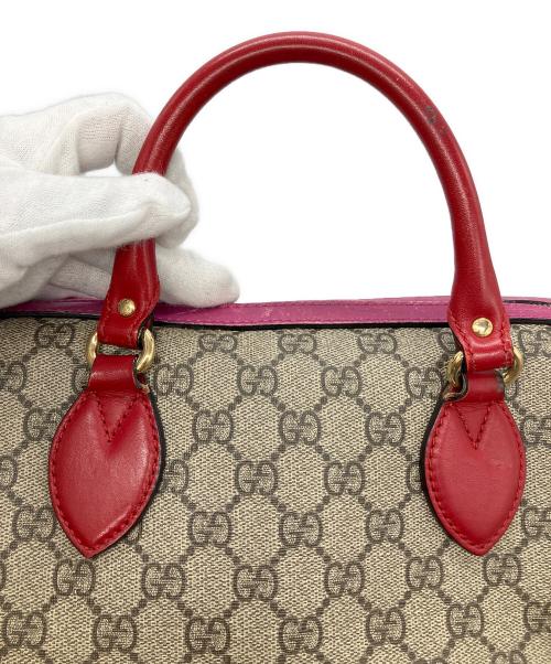 GUCCI（グッチ）GUCCI (グッチ) GG スプリーム ミニボストンショルダーバッグ ブラウン×ピンクの古着・服飾アイテム