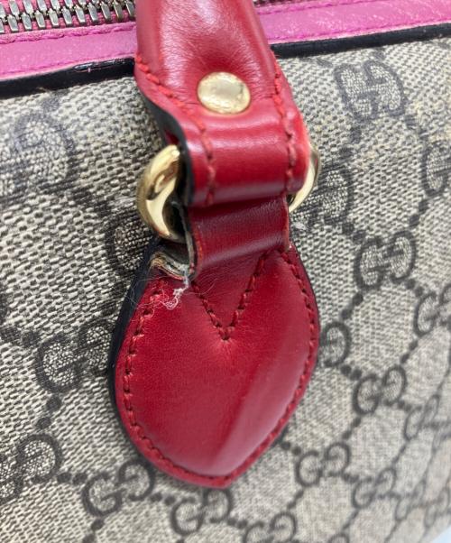GUCCI（グッチ）GUCCI (グッチ) GG スプリーム ミニボストンショルダーバッグ ブラウン×ピンクの古着・服飾アイテム