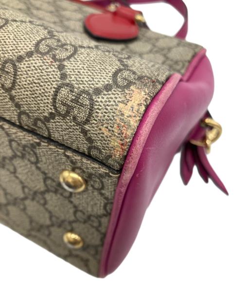 GUCCI（グッチ）GUCCI (グッチ) GG スプリーム ミニボストンショルダーバッグ ブラウン×ピンクの古着・服飾アイテム
