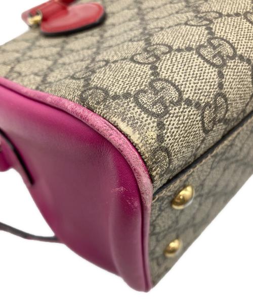 GUCCI（グッチ）GUCCI (グッチ) GG スプリーム ミニボストンショルダーバッグ ブラウン×ピンクの古着・服飾アイテム
