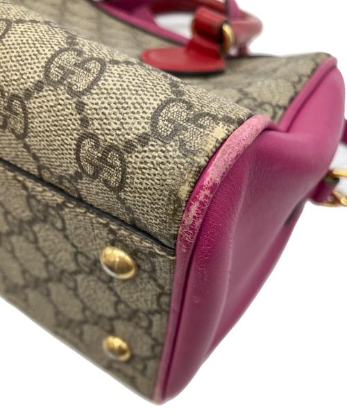 GUCCI（グッチ）GUCCI (グッチ) GG スプリーム ミニボストンショルダーバッグ ブラウン×ピンクの古着・服飾アイテム