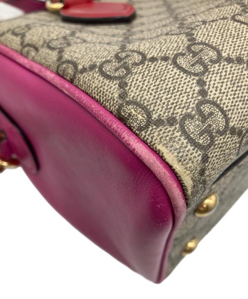 GUCCI（グッチ）GUCCI (グッチ) GG スプリーム ミニボストンショルダーバッグ ブラウン×ピンクの古着・服飾アイテム