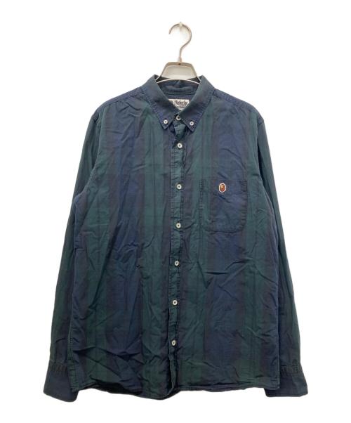A BATHING APE（アベイシングエイプ）A BATHING APE (アベイシングエイプ) ワンポイントチェックシャツ グリーン サイズ:Lの古着・服飾アイテム