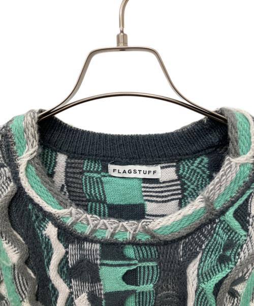 flagstuff（フラグスタフ）FLAGSTUFF (フラグスタフ) 3D CREW NECK KNIT グリーン サイズ:Mの古着・服飾アイテム