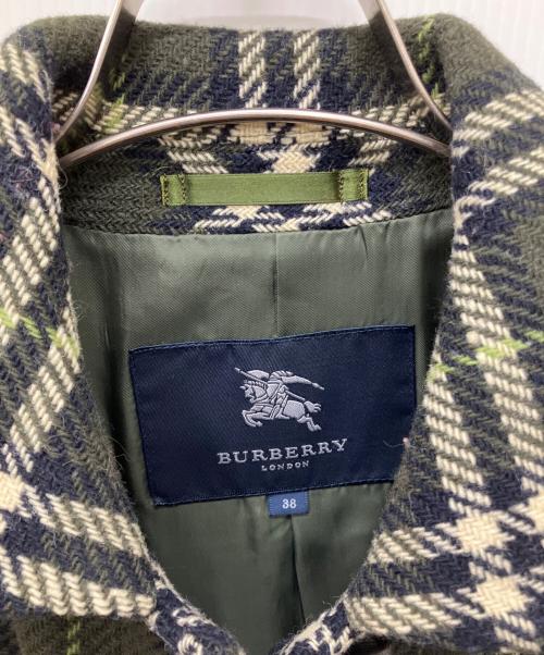 BURBERRY LONDON（バーバリーロンドン）BURBERRY LONDON (バーバリーロンドン) ノヴァチェックステンカラーウールコート グリーン サイズ:Mの古着・服飾アイテム