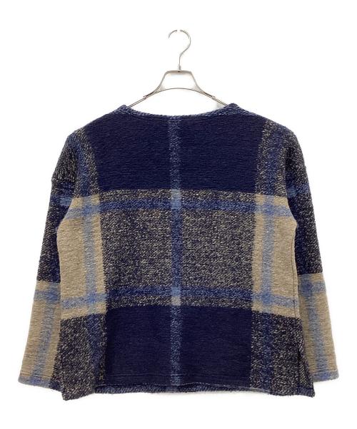 FIL DE FER（フィルデフェール）FIL DE FER (フィルデフェール) チェック ジャガード カット ロング プルオーバー ネイビー サイズ:Freeの古着・服飾アイテム