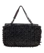 BOTTEGA VENETAボッテガベネタ）の古着「イントレチャートフリンジバッグ」｜ブラック