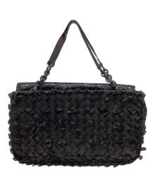BOTTEGA VENETA（ボッテガベネタ）の古着「イントレチャートフリンジバッグ」｜ブラック