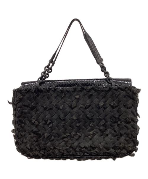 BOTTEGA VENETA（ボッテガベネタ）BOTTEGA VENETA (ボッテガベネタ) イントレチャートフリンジバッグ ブラックの古着・服飾アイテム