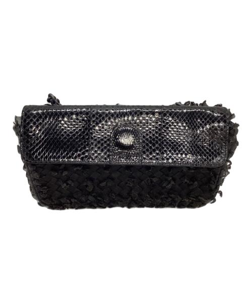 BOTTEGA VENETA（ボッテガベネタ）BOTTEGA VENETA (ボッテガベネタ) イントレチャートフリンジバッグ ブラックの古着・服飾アイテム