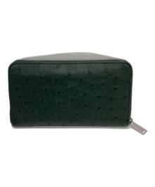 BOTTEGA VENETA（ボッテガベネタ）の古着「オーストリッチラウンドファスナーウォレット」｜グリーン