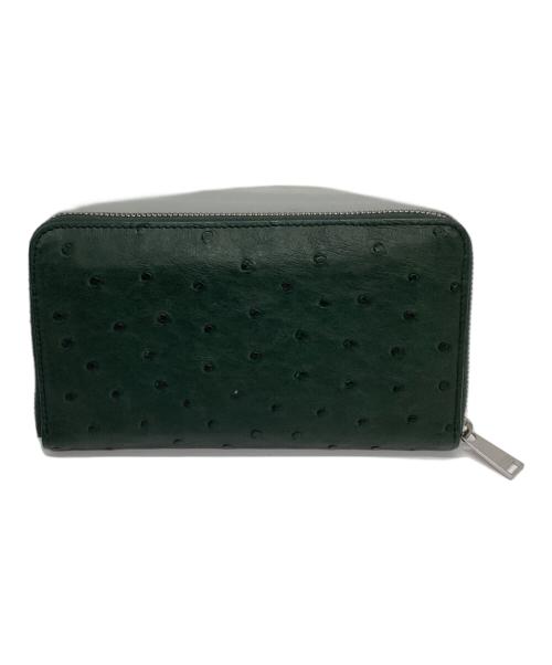 BOTTEGA VENETA（ボッテガベネタ）BOTTEGA VENETA (ボッテガベネタ) オーストリッチラウンドファスナーウォレット グリーンの古着・服飾アイテム