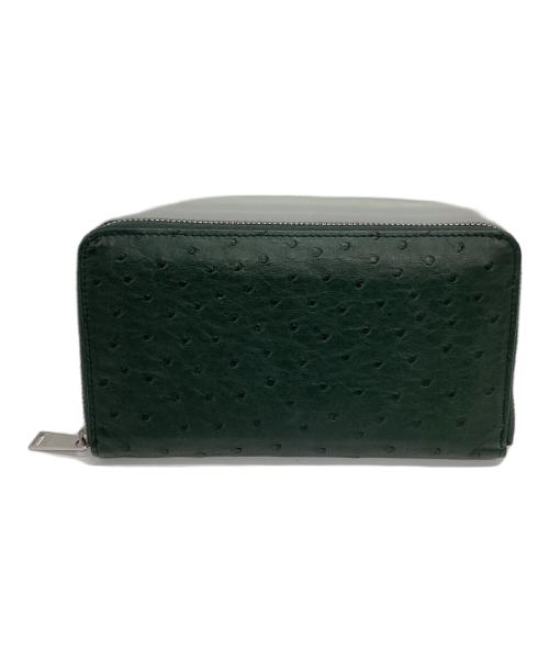 BOTTEGA VENETA（ボッテガベネタ）BOTTEGA VENETA (ボッテガベネタ) オーストリッチラウンドファスナーウォレット グリーンの古着・服飾アイテム
