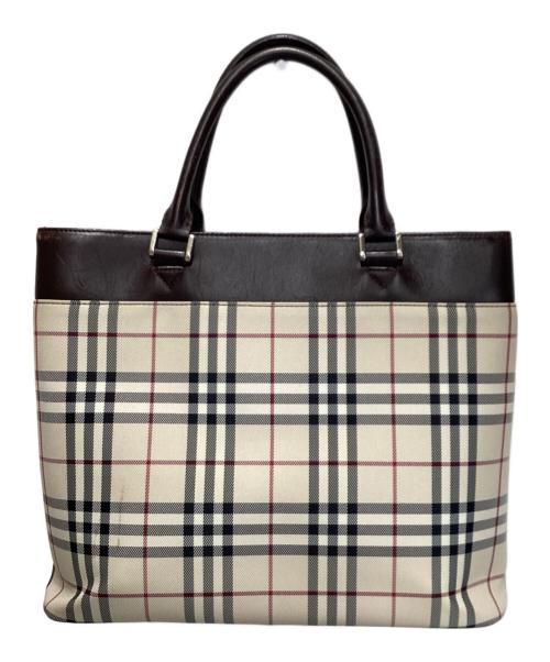 BURBERRY（バーバリー）BURBERRY (バーバリー) ノヴァチェックレザーハンドバッグ ベージュの古着・服飾アイテム