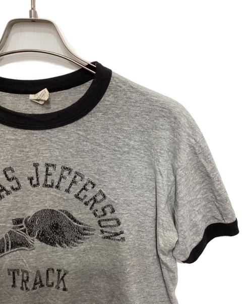 jim&lany（ジム&ラニ―）jim&lany (ジム&ラニ―) ウィングフットプリントリンガーTシャツ グレー サイズ:Lの古着・服飾アイテム