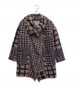 GRACE CONTINENTAL（グレースコンチネンタル）の古着「ビックカラー総柄ウールコート」｜ブラウン×ネイビー