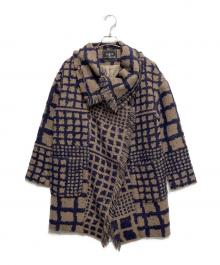 GRACE CONTINENTAL（（グレースコンチネンタル）の古着「ビックカラー総柄ウールコート」｜ブラウン×ネイビー