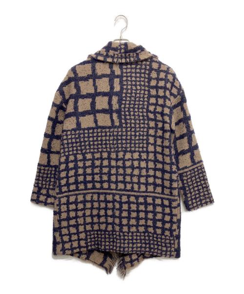 GRACE CONTINENTAL（（グレースコンチネンタル）GRACE CONTINENTAL (（グレースコンチネンタル) ビックカラー総柄ウールコート ブラウン×ネイビー サイズ:36の古着・服飾アイテム