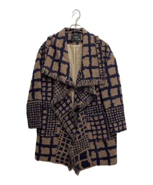 GRACE CONTINENTAL（（グレースコンチネンタル）GRACE CONTINENTAL (（グレースコンチネンタル) ビックカラー総柄ウールコート ブラウン×ネイビー サイズ:36の古着・服飾アイテム