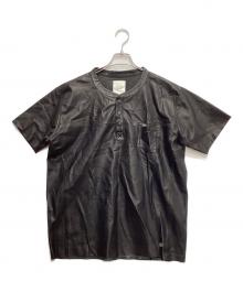 THE CRIMIE（ザ クライミー）の古着「LEATHER HENRLY NECK SHIRT」｜ブラック