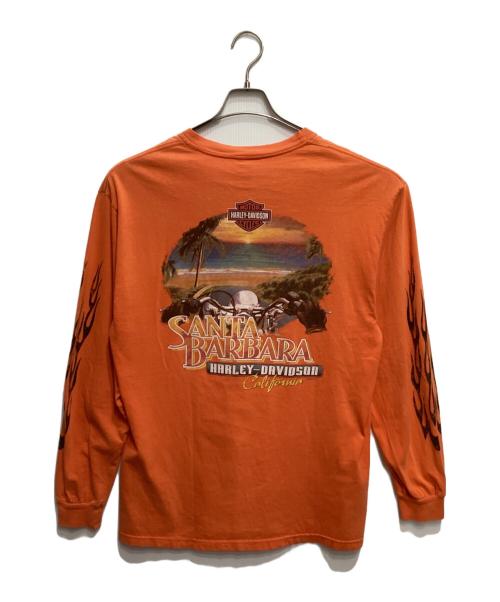 HARLEY-DAVIDSON（ハーレーダビッドソン）HARLEY-DAVIDSON (ハーレーダビッドソン) 袖フレイム両面プリントカットソー オレンジ サイズ:Lの古着・服飾アイテム