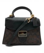 COACHコーチ）の古着「ペッパー サッチェル シグネチャー キャンバス」｜ブラック×ブラウン