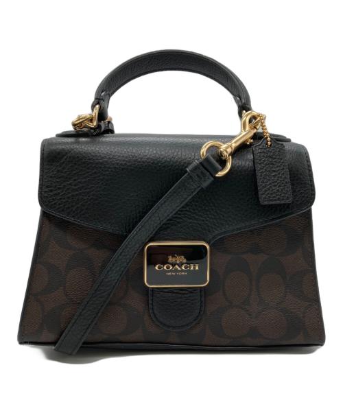 COACH（コーチ）COACH (コーチ) ペッパー サッチェル シグネチャー キャンバス ブラック×ブラウンの古着・服飾アイテム