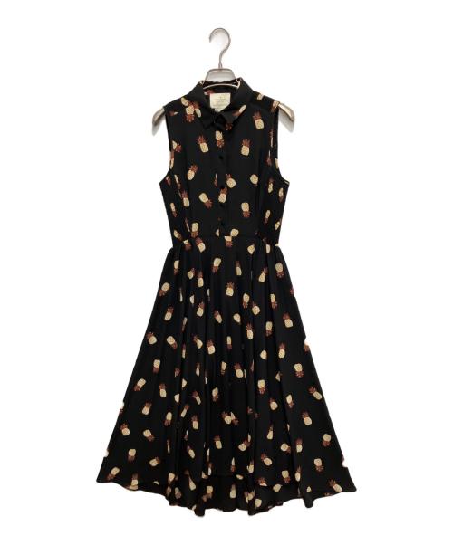 Kate Spade（ケイトスペード）Kate Spade (ケイトスペード) パイナップルプリントノースリーブワンピース ブラック サイズ:2の古着・服飾アイテム