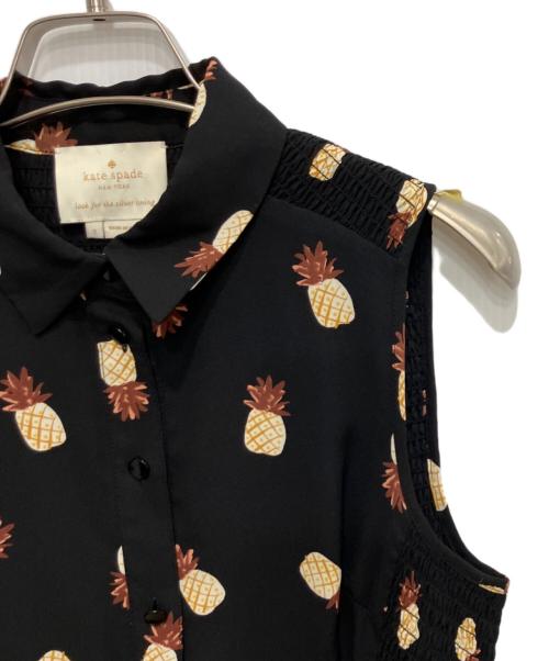Kate Spade（ケイトスペード）Kate Spade (ケイトスペード) パイナップルプリントノースリーブワンピース ブラック サイズ:2の古着・服飾アイテム